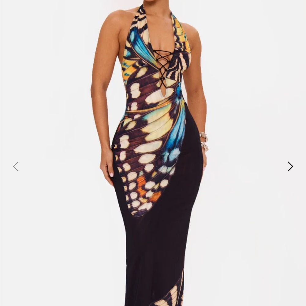 MURCI Aurora Maxi Dress-Butterfly Print Halter Maxi
